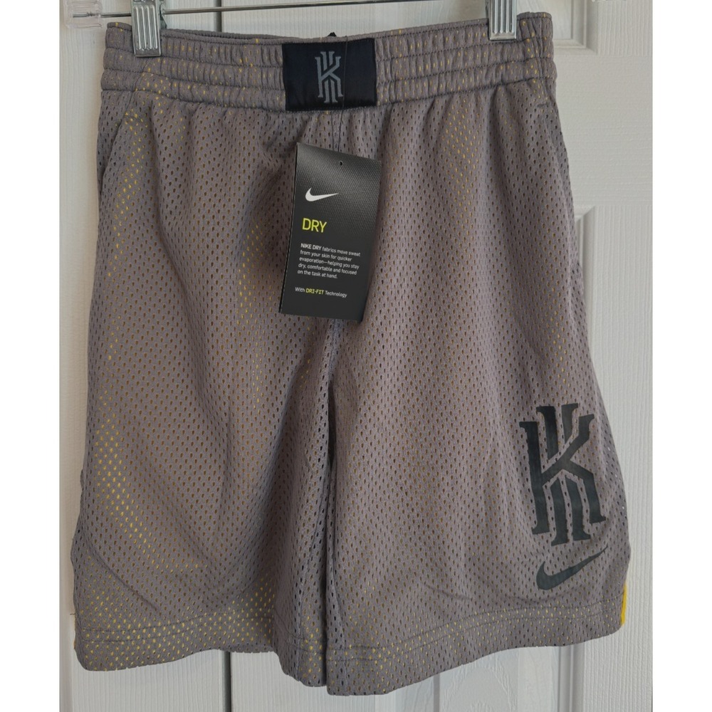 Nike Kyrie Irving Dri-Fit Gray & Gold Basketball Shorts Boys Size Small NEW